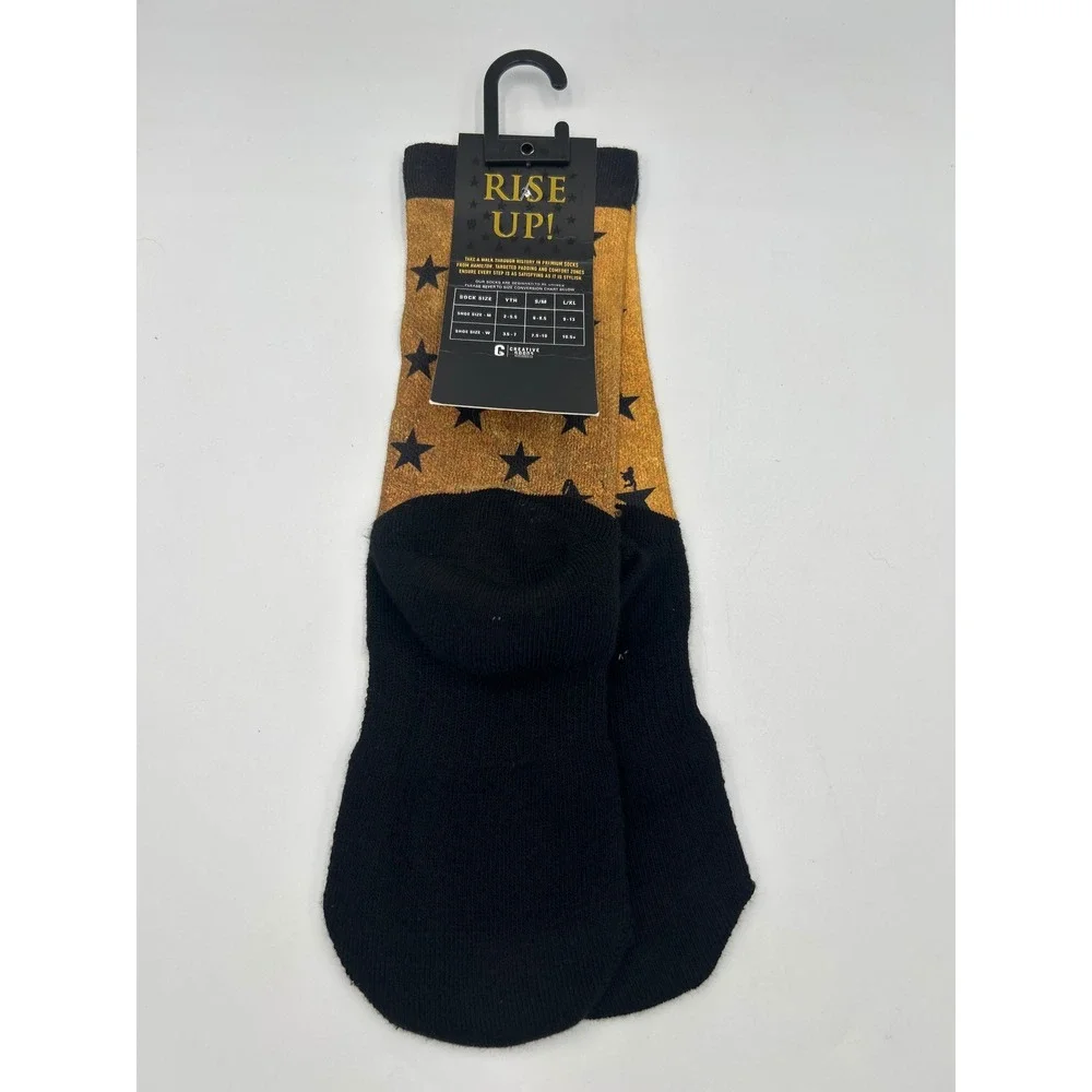 Hamilton An American Musical Broadway Crew Socks Gold Black Star Pattern‎ Unisex